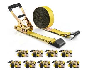 VEVOR Sangle à Cliquet Lot de 10 Sangles d'Arrimage Résistance à la Rupture Maximale 4536 kg 0,05x9 m pour Sécuriser Cargaisons, Appareils Électroménagers, Équipement de Jardin, Motos, Déménagement