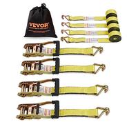 VEVOR Sangle à Cliquet Lot de 4 Sangles d'Arrimage Résistance à la Rupture Max. 2268 kg 0,05x4,6 m Crochet Double J pour Sécuriser Cargaison, Appareils Électroménagers, Équipement, Motos, Déménagement