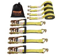 VEVOR Sangle à Cliquet Lot de 4 Sangles d'Arrimage Résistance à la Rupture Max. 4536 kg 0,05x8 m Crochet Double J pour Sécuriser Cargaison, Appareils Électroménagers, Équipement, Motos, Déménagement