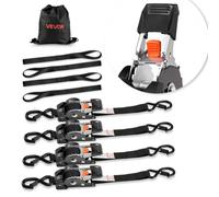 VEVOR Sangle à Cliquet Rétractable 2,5 cm x 3 m Sangle d'Arrimage Lot de 4 Sangles Chargement pour Déménagement Remorque Moto Kayak Voiture, avec Crochet S 4 Boucles Souples Résistance Rupture 544 kg