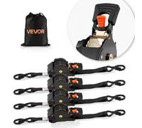 VEVOR Sangle à Cliquet Rétractable 2,5 cm x 4,9 m Sangle d'Arrimage Lot de 4 Sangles Chargement pour Déménagement Remorque Moto Kayak Voiture, avec Crochet S Sac Rangement Résistance à Rupture 700 kg