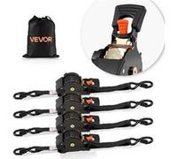 VEVOR Sangle à Cliquet Rétractable 2,5 cm x 4,9 m Sangle d'Arrimage Lot de 4 Sangles Chargement pour Déménagement Remorque Moto Kayak Voiture, avec Crochet S Sac Rangement Résistance à Rupture 700 kg