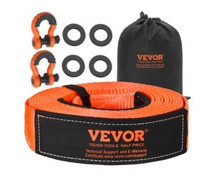 VEVOR Sangle de Remorquage Récupération, 76,2 mm x 9,1 m, Résistance à la Rupture 16329 kg, avec Manchons de Protection, Sac de Rangement, Manilles à Anneau D 19 mm, pour Camions, SUV, VTT