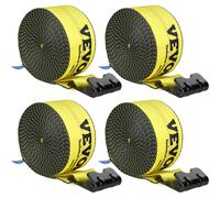 VEVOR Sangle de Treuil 10,2 cm x 9,1 m Lot de 4 Capacité de Charge 2,7 T Résistance Rupture 8,2 T Sangles de Camion avec Crochet Plat, Contrôle de Chargement pour Remorques, Fermes, Sauvetages, Jaune