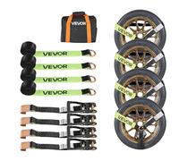 VEVOR Sangles d'Arrimage de Roue avec Crochet Plat, Kit d’Arrimage de Voiture avec Capacité de Charge 1512 kg, Résistance à la Rupture 4540 kg, Kit de Fixation pour VTT Moto Camion SUV Remorque