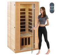 VEVOR Sauna infrarouge lointain pour 1-2 personnes, cabine sauna domestique en bois pruche infrarouge faible EMF avec porte en verre trempé, lampe multicolore, haut-parleurs Bluetooth, chromothérapie