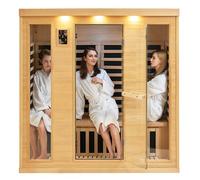 VEVOR Sauna Infrarouge Lointain pour 3-4 Personnes, Cabine Sauna Domestique Bois de Pruche Infrarouge à Faible EMF, 2580 W, avec Porte en Verre Trempé, Haut-parleurs Bluetooth, Lumières Chromothérapie