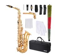 VEVOR Saxophone Alto Mi Bémol Kit Saxophone Débutants en Laiton Résistant avec Étui de Transport, Bec, Sangles, Chiffon de Nettoyage, Gants, Sangle de Cou, 23 Touches, pour Débutants, Étudiants, Doré