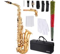 VEVOR Saxophone Alto Mi Bémol Kit Saxophone Débutants en Laiton Résistant avec Étui de Transport, Bec, Sangles, Chiffon de Nettoyage, Gants, Sangle de Cou, 23 Touches, pour Débutants, Étudiants, Doré