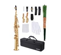 VEVOR Saxophone Droit Soprano Si Bémol Kit Saxophone Débutants Laiton Résistant avec Étui de Transport, Bec, Sangles, Chiffon et Tige de Nettoyage, Gants, 23 Touches, pour Débutants, Étudiants, Doré