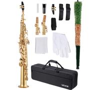 VEVOR Saxophone soprano droit, si plat, kit de saxophone soprano en laiton pour débutant avec étui de transport, embout, chiffon de nettoyage, gants, sangle de cou, kit de saxophone soprano à 23
