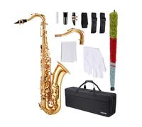 VEVOR Saxophone Ténor Si Bémol Kit Saxophone Débutants Laiton Résistant avec Étui de Transport, Bec, Sangles, Chiffon de Nettoyage, Gants, Sangle de cou, 23 Touches, pour Débutants, Étudiants, Doré