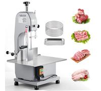 VEVOR Scie à Os de Boucher Électrique Commerciale, Scie à Ruban pour Os Viandes 1100 W, pour Viande Congelée Porc Côtes Boucherie, Établi 315x460 mm, Épaisseur de Coupe 0-110 mm, 7 Lames de Rechange