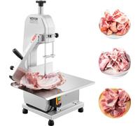 VEVOR Scie à ruban à viande électrique commerciale Coupeuse d'os, scie à os de table 650 W, établi 315 x 460 mm, coupeuse de viande congelée pour porc bœuf argenté