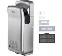 VEVOR Sèche-mains 2kW Sèche-mains électrique commercial Filtre HEPA Sèche-mains mural Vitesse de l'air 100m/s Sèche-mains 8 -10 secondes pour sécher Argent pour aéroports bureaux écoles etc.