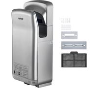 VEVOR Sèche-Mains Automatique 2000W Sèche Main Air Pulsé électrique Commercial ABS Super Puissant Filtration HEPA 43℃ Moteur à Balais Carbone pour Sécher Séchage Mains Toilettes 290x220x685 mm Argent