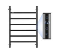 VEVOR Sèche-serviettes électrique mural 6 barres inox noir 61×50 cm - minuterie & écran LED, IPX5