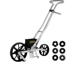 VEVOR Semoir Jardin Manuel Aluminium ABS Épandeur Engrais Gazon 78-84 cm Distributeur Graines Précision Métal 6 Plaques de Semences Roue Avant 6 cm Arrière 5 cm pour Graines Maïs, Radis, Carotte, Pois