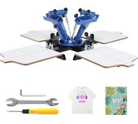 VEVOR Machine de Sérigraphie 4 Couleurs 4 Stations Presse à Sérigraphie Plateau 54 x 45 cm Machine d'Impression à Écran Rotative à 360° pour Impression à Plat T-shirt Vêtements Bois Plastique Papier