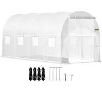 VEVOR Serre Tunnel Jardin 4,6x2,1x2,1 m Tente Abri Plantes Cadre en Acier Galvanisé Couverture étanche PE 1 Poutre Supérieure 2 Poteaux Diagonaux 1 Porte 8 Fenêtres pour Cultiver Légumes Fleurs Blanc