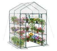 VEVOR Serre de Jardin avec 10 Étagères 2 Niveaux Serre de Jardin pour Plantes et Fleurs en Pot, avec Bâche Transparente PVC, Porte Zippée Enroulable, Capacité Charge par Niveau 15 kg, 137x137x196 cm