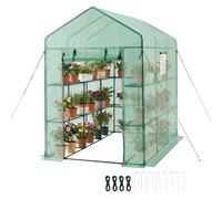 VEVOR Serre de Jardin avec 14 Étagères 2 Niveaux Serre de Jardin pour Plantes et Fleurs en Pot, avec Bâche en PE, 2 Fenêtres, Porte Zippée Enroulable, Charge par Niveau 15 kg, 137x206x196 cm, Vert
