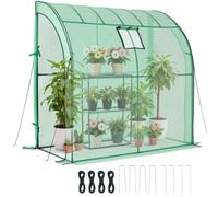 VEVOR Serre de Jardin avec Étagère 3 Niveaux Serre de Jardin Adossée pour Plantes et Fleurs en Pot, avec Bâche PE, Portes à Fermeture Éclair Enroulables, Charge par Niveau 15 kg, 198x100x200 cm, Vert