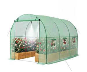 VEVOR Serre de Jardin Tunnel 2,93x1,97x1,94 m Serre Tunnel Maraîchère avec Système Arrosage 3 Modes, 4 Buses, Cadre Acier Galvanisé, Bâche PE, Porte Zippée Enroulable, 6 Fenêtres, Accès Debout, Vert