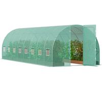 VEVOR Serre tunnel accessible, 27,4 x 9,5 x 7,4 pieds de serre en film plastique, serre pour plantes avec châssis en acier galvanisé, couverture verte en PE, porte battante et 16 fenêtres à enroulemen
