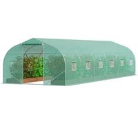VEVOR Serre tunnel accessible, 29,5 x 9,8 x 6,6 pieds de serre en film plastique, serre végétale à toit pointu avec châssis en acier galvanisé, couverture verte en PE, porte zippée enroulable et 12 fe