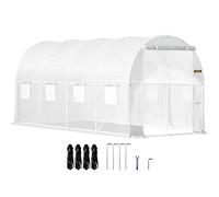 VEVOR Serre Tunnel Jardin 4,6x2,1x2,1 m Tente Abri Plantes Cadre en Acier Galvanisé Couverture Étanche PE 1 Poutre Supérieure 2 Poteaux Diagonaux 1 Porte 8 Fenêtres pour Cultiver Légumes Fleurs Blanc