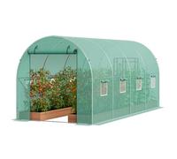 VEVOR Serre Tunnel Jardin, 445x194x192 cm, Tente Abri Plantes avec Cadre en Acier Galvanisé, Couverture en PE Verte, Porte à Glissière Enroulable, 8 Fenêtres, pour Extérieur Cultiver Légumes Fleurs