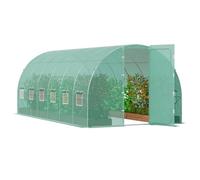 VEVOR Serre Tunnel Jardin, 590x295x225 cm, Tente Abri Plantes avec Cadre en Acier Galvanisé, Couverture en PE Verte, Porte Battante, 12 Fenêtres Enroulables, pour Extérieur Cultiver Légumes Fleurs