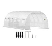 VEVOR Serre Tunnel Jardin 6,1x3x2,1 m Tente Abri Plantes Cadre en Acier Galvanisé Couverture Étanche PE 3 Poutres Supérieures 4 Poteaux Diagonaux 2 Portes 12 Fenêtres pour Cultiver Légume Fleurs Blanc