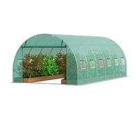 VEVOR Serre Tunnel Jardin, 590x295x198 cm, Tente Abri Plantes avec Cadre en Acier Galvanisé, Couverture en PE Verte, Porte à Glissière Enroulable, 12 Fenêtres, pour Extérieur Cultiver Légumes Fleurs
