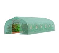 VEVOR Serre tunnel accessible, 29,5 x 9,8 x 6,6 pieds de serre en film plastique, serre végétale à toit pointu avec châssis en acier galvanisé, couverture verte en PE, porte zippée enroulable et 12 fe