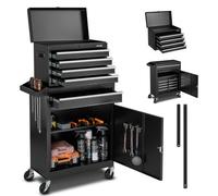 VEVOR Servante d'Atelier avec Coffre Amovible, Armoire à Outils Mobile 2 en 1, Organiseur 5 Tiroirs Roulettes Verrouillables, Barre de Verrouillage, Chariot de Rangement pour Garage, Entrepôt, Atelier