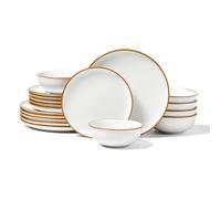 VEVOR Service de table 18 pcs pour 6 personnes, assiettes et bols ronds, vaisselle en céramique résistante aux rayures, pour lave-vaisselle et micro-ondes, pour desserts, salades, soupes, pâtes, blanc