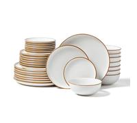 VEVOR Service de table 32 pcs pour 8 personnes, assiettes et bols ronds, vaisselle en céramique résistante aux rayures, pour lave-vaisselle et micro-ondes, pour desserts, salades, soupes, pâtes, blanc