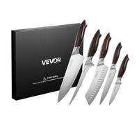 VEVOR Set Couteaux Cuisine 5PCs, Ensemble de Couteaux de Cuisine en Acier Inoxydable à Haute Teneur en Carbone, Tranchants et Résistants à la Rouille, Manche Ergonomique, Coutellerie pour Cuisinier