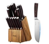 VEVOR Set Couteaux Cuisine avec Bloc et Fusil à Aiguiser 15 Pièces, Bloc de Couteaux en Acier Inoxydable à Haute Teneur en Carbone, avec Manche Ergonomique, Coutellerie pour Cuisinier Amateurs