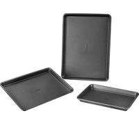 VEVOR Set de 3 moules à pâtisserie, plaques et plats de cuisson antiadhésifs en acier au carbone, Set de cuisson au four avec poignées en silicone, pour biscuits gâteaux muffins pain Noir