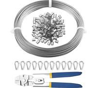 VEVOR Set de câbles métalliques, Ф1,59mmx20,2m, câble en acier inoxydable 304 avec pince à sertir, 160 douilles et 12 cosses, 7x7 torons, qualité marine de construction/aéronautique