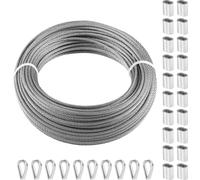 VEVOR Set de câbles métalliques, Ф3,18mmx30,5m, câble en acier inoxydable 316 avec 20 douilles & 10 cosses, résistance à la rupture 7,1kN, 7x7 torons, qualité marine/aérienne