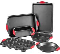 VEVOR Set de moules à pâtisserie 6 pièces plaques et plateaux de cuisson antiadhésifs en acier carbone, Set de cuisson au four avec poignées en silicone, pour biscuits gâteaux muffins Noir