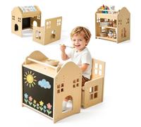 VEVOR Set de Table et Chaise de Sevrage Montessori 3 en 1 Angles 0° et 35° | Table d'Activités et Tabouret en Bois pour Tout-petits 1-5 Ans, Tableau Noir Amovible, pour Manger, Dessiner, Lire et Jouer
