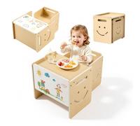 VEVOR Set de Table et Chaise de Sevrage Montessori Réglable sur 3 Hauteurs, Table d'Activités et Tabouret en Bois pour Tout-petits 1 à 5 Ans, avec Tableau Blanc, pour Manger, Dessiner, Lire et Jouer