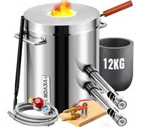 VEVOR Set Four de fusion au propane, capacité 12 kg, température maximale 1482 °C, corps de four en acier inoxydable pour raffineries de forgeage de métal, kit four de fusion avec brûleur à gaz