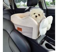 VEVOR Siège d'auto pour chiens de petite taille 3,6 kg, siège rehausseur pour chien, laisse à clipser, sangles réglables, lit de voiture sur accoudoir central pour animal de compagnie, marron clair