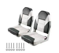 VEVOR Siège de Bateau à Dossier Haut, Support de Siège de Bateau Pliable, avec Coussin en Éponge Épais et Cuir PVC, Charnières en Alliage d'Aluminium, pour Pêche, Yachts, Navires, Noir et Gris